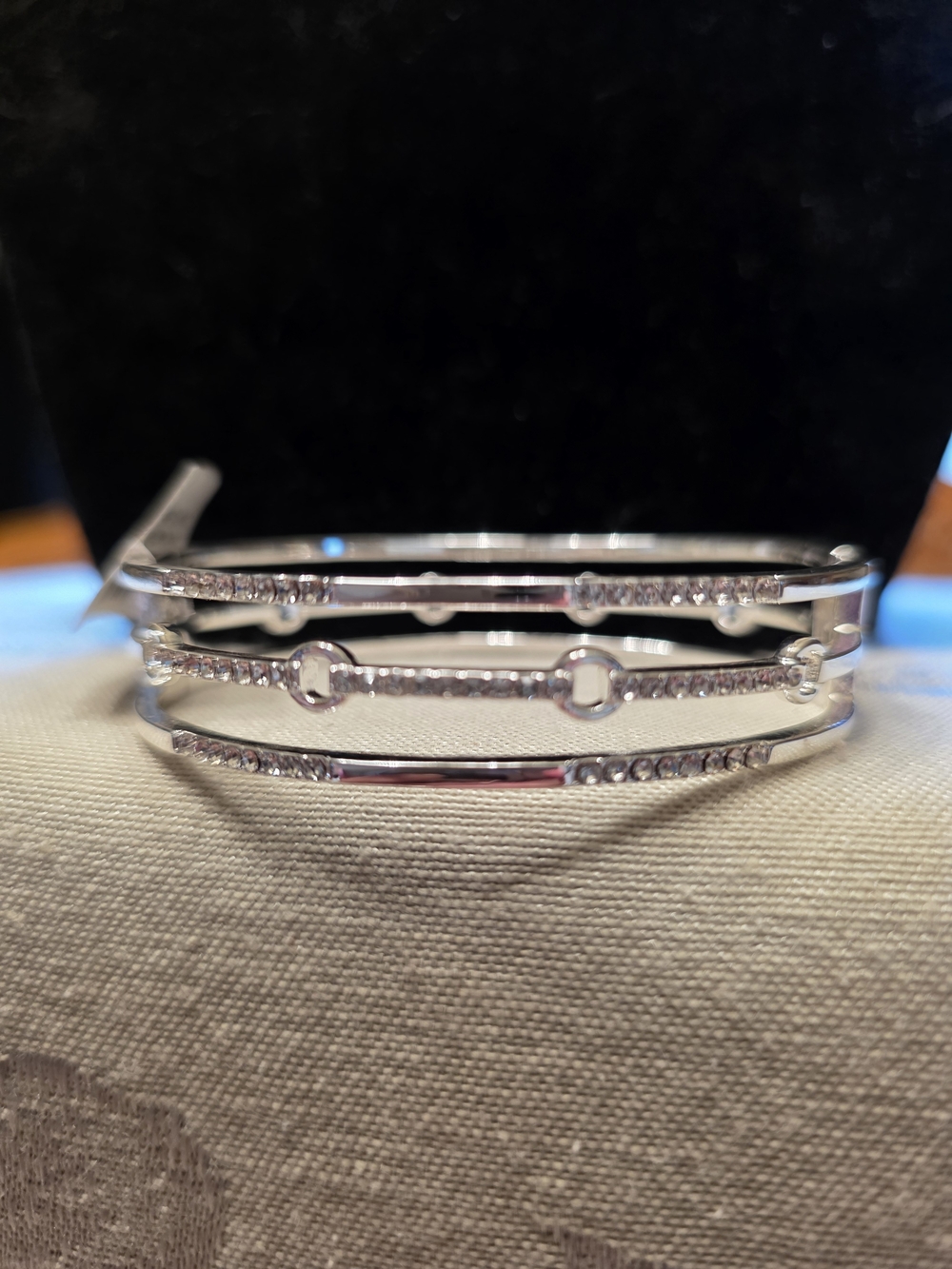 #394 Sterling Silver Multi-Row CZ Bangle Bracelet - Silver